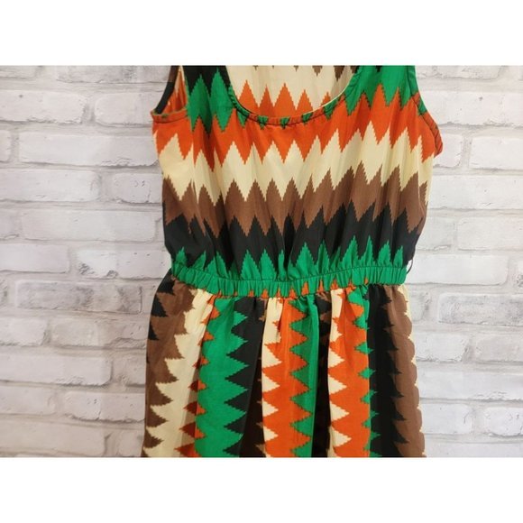 Women Poetry Dress Long Back, Short Front Brown Green Black Orange Geometric Siz - Picture 5 of 10